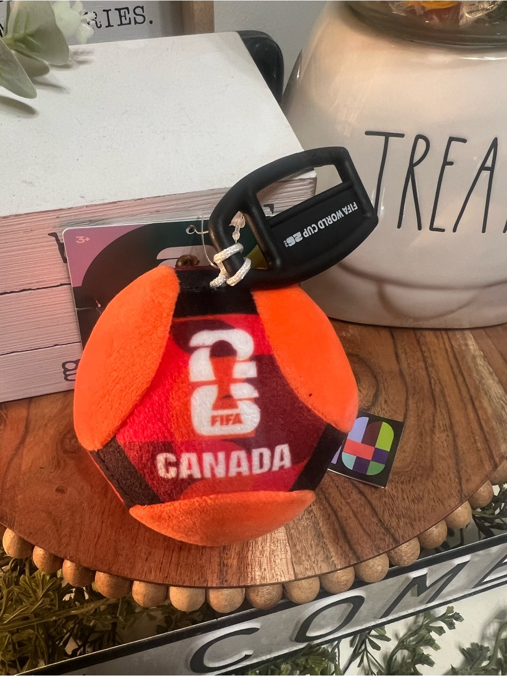 CANADA FIFA Orange & Black Plush Soccer Ball Key Clip